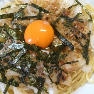 新玉ねぎと納豆の和風パスタ